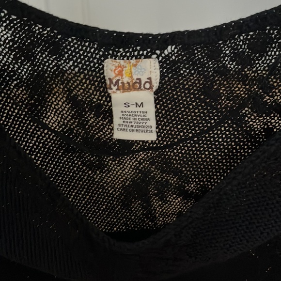 Mudd brand vintage black overhead knit poncho with tassels S - M Cotton Y2K - Picture 2 of 5